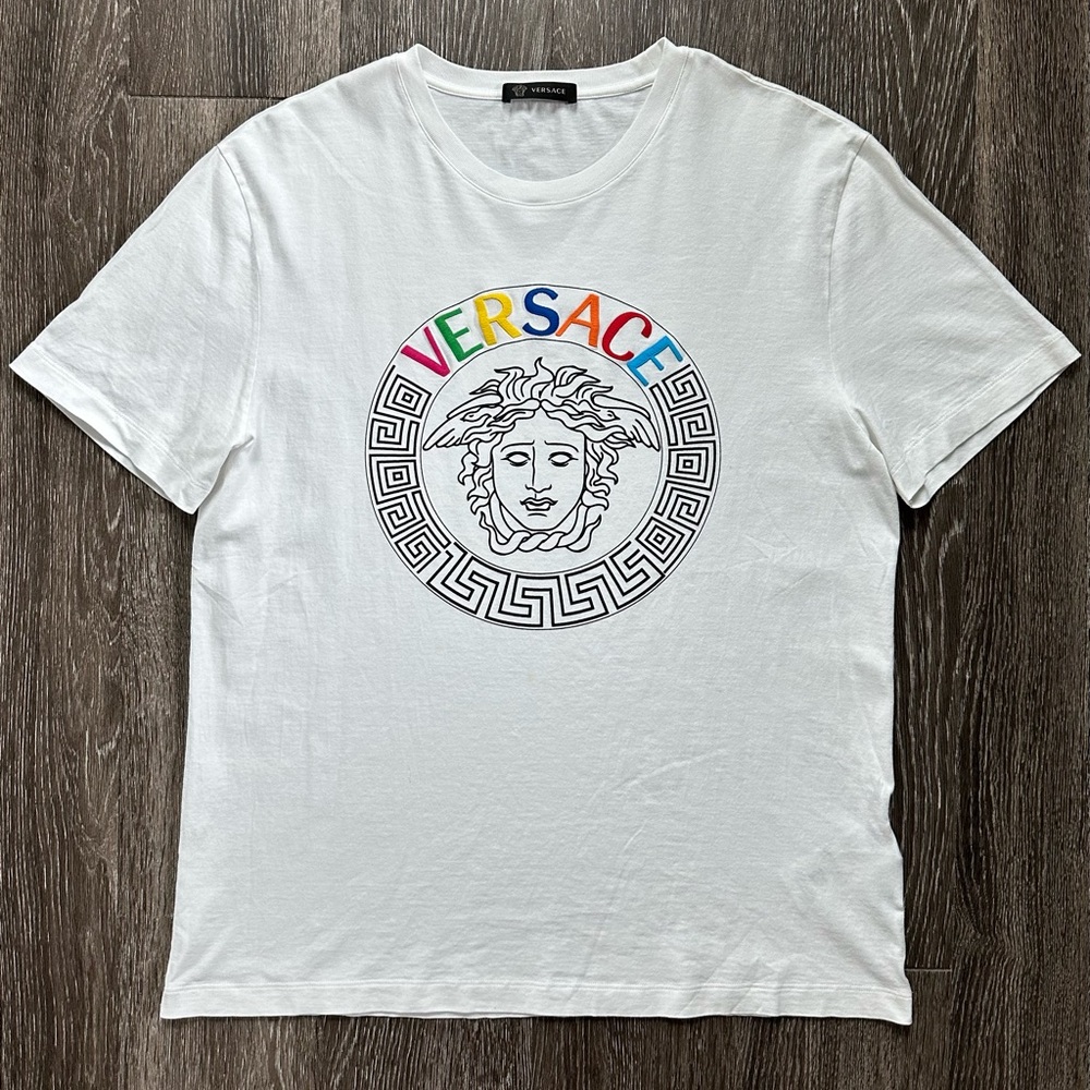 Versace Men’s Greca Medusa Embroidered Multicolor Tee